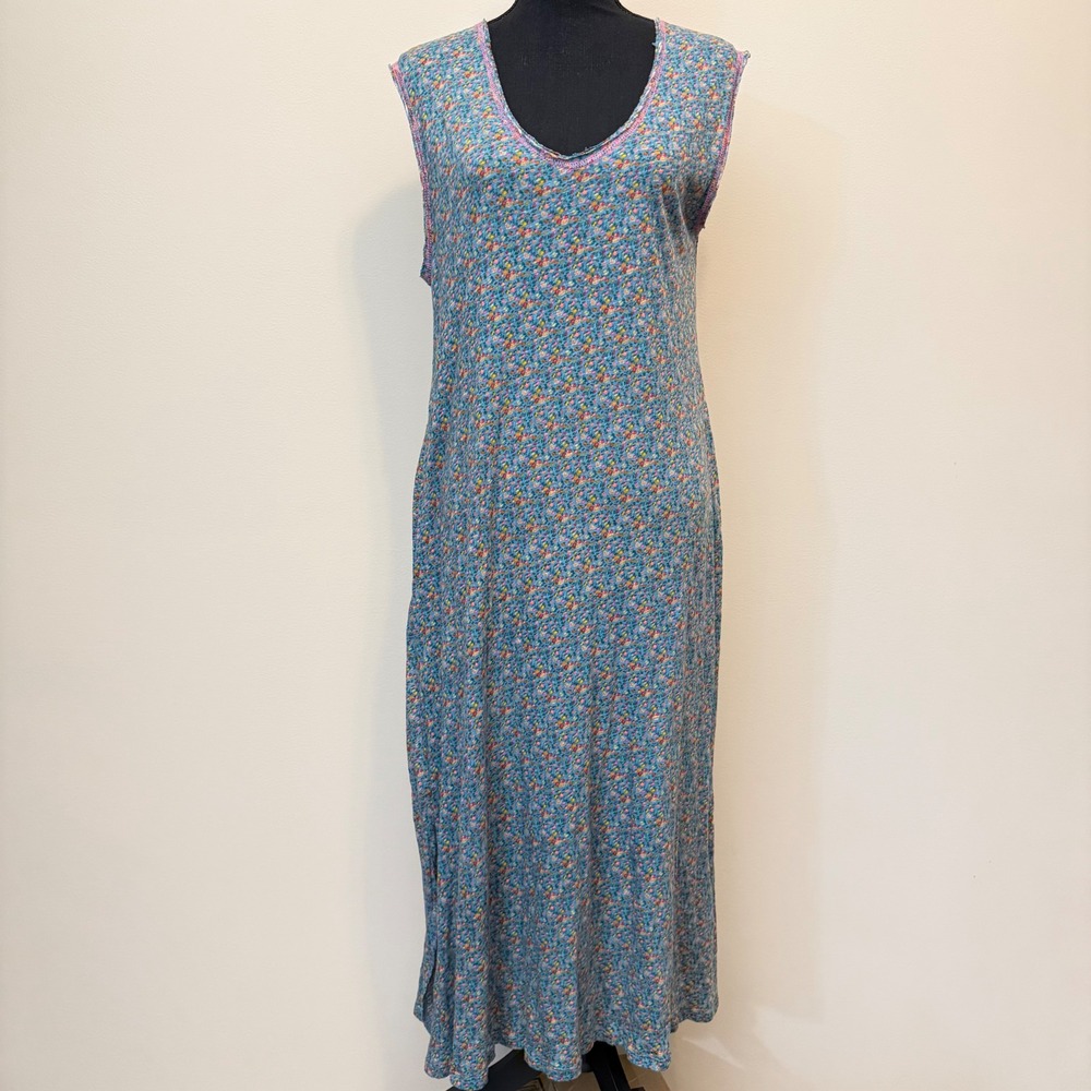NEW Natural Life Ditsy Floral Maxi Dress Women XS/S Blue Sleeveless Pockets Slit